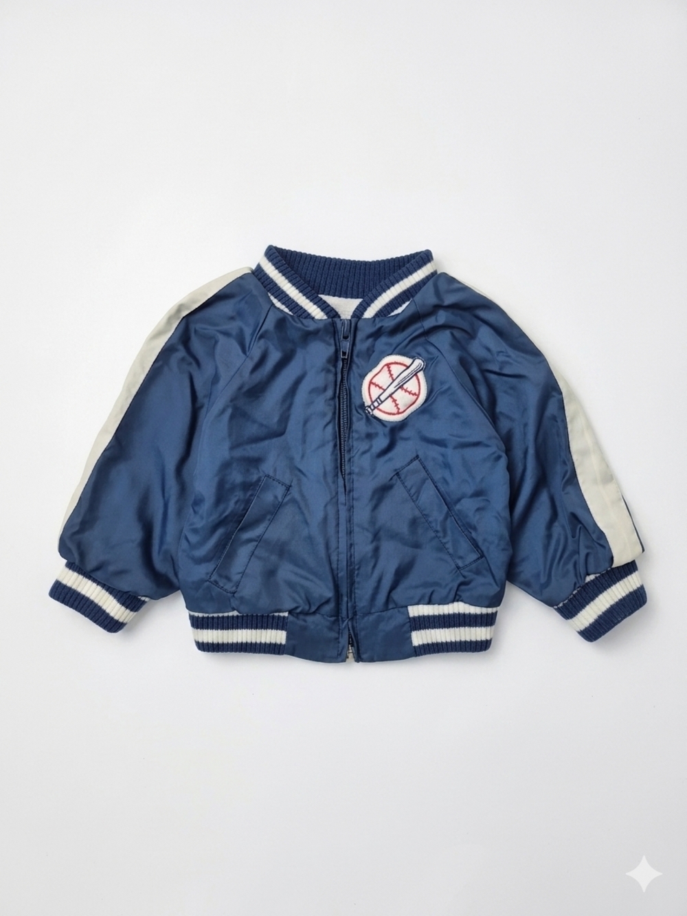 Vintage 80s All Star Baseball Bomber Jacket Baby 12M Navy Varsity Satin